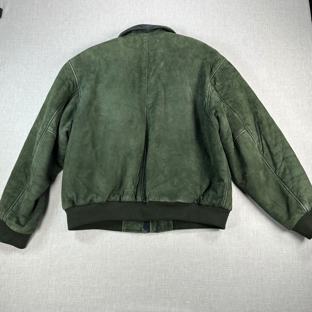 L.L. Bean Bomber Jacket Mens L Green Nubuck Leather Thinsulate Plaid Vintage - Picture 4 of 16